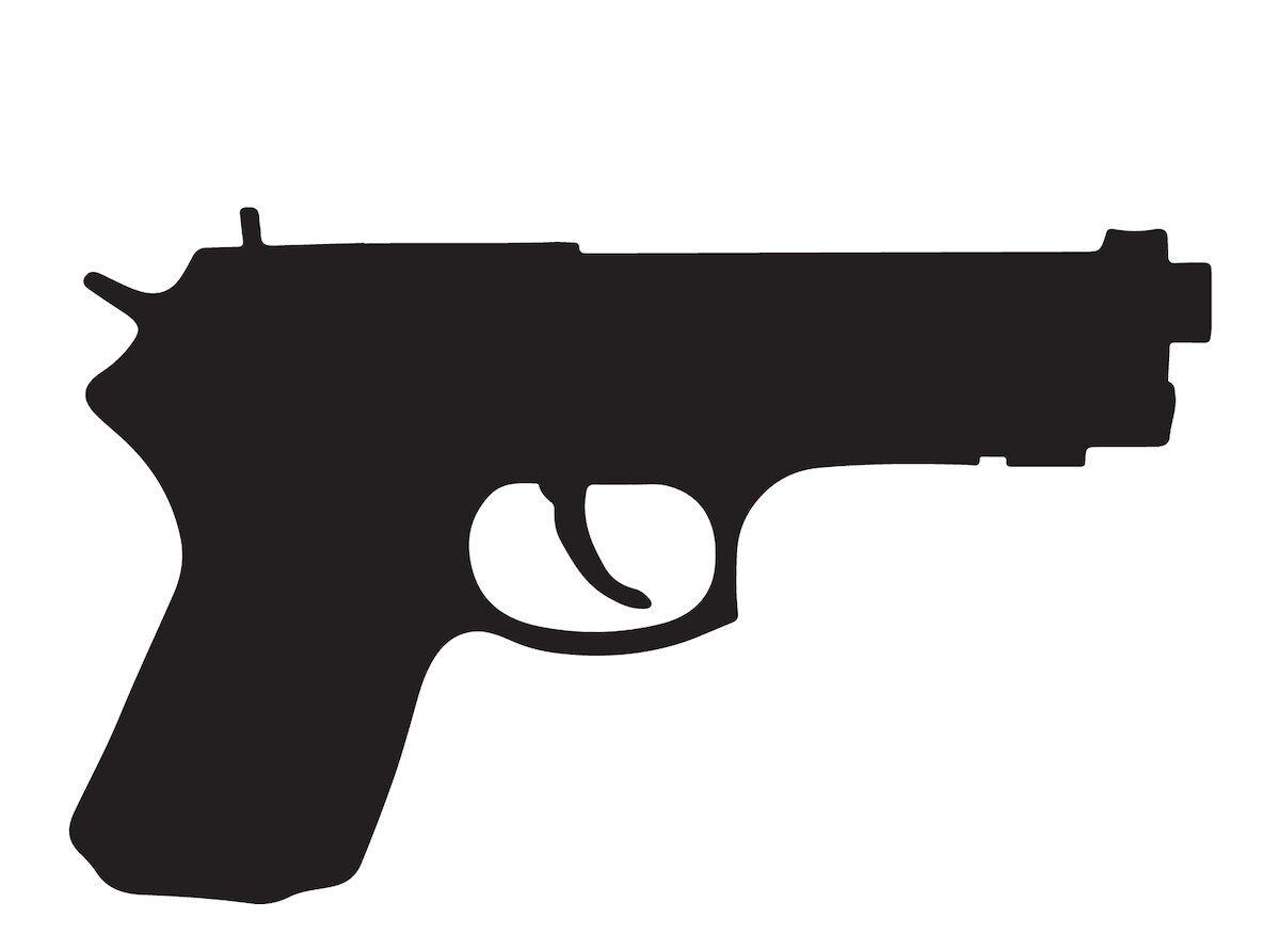 Silueta de revólver sobre fondo blanco
