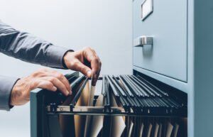 Filing cabinet holding employee files